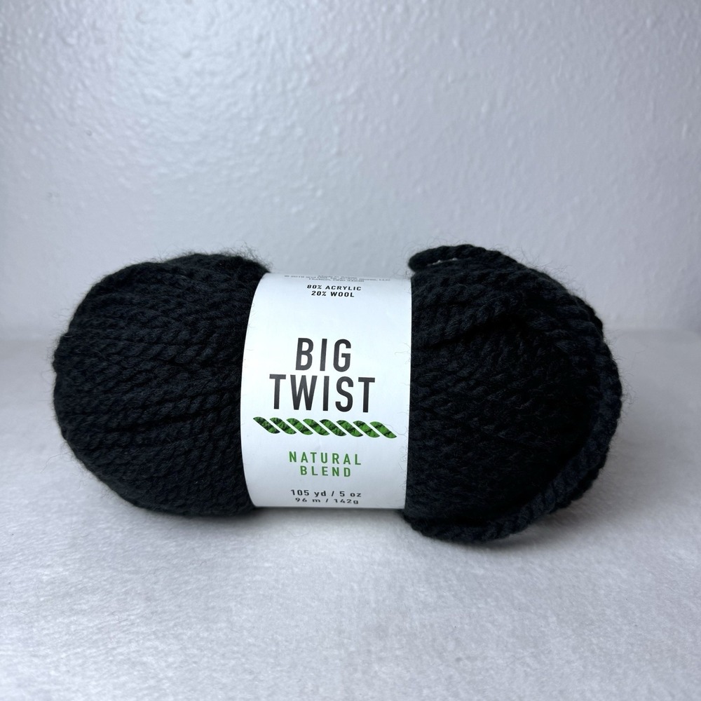 Big Twist Black Natural Blend Yarn Skein Acrylic Wool 105 Yd Super Bulky 6